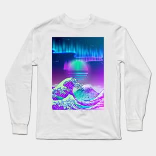 Great Wave off Kanagawa Synthwave AURORA Long Sleeve T-Shirt